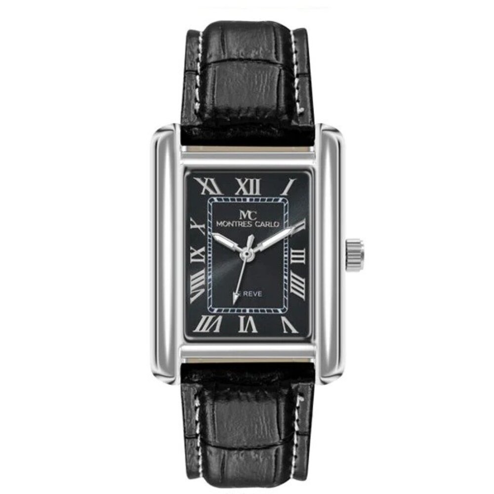 40mm Montres Carlo Men Fashion Sport Black Faux Leather Band Luxury Dress Watch